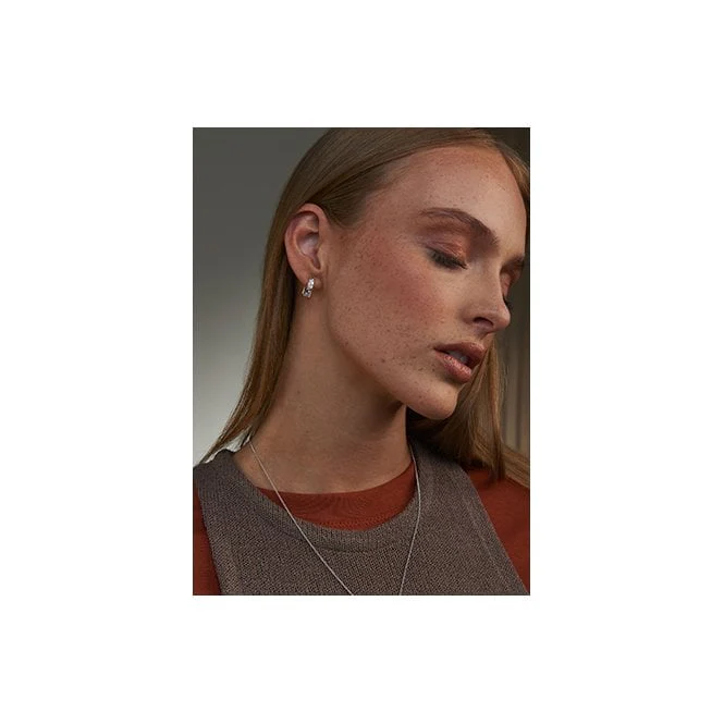 Cariad Sparkle Silver Half-Hoop Drop Earrings - Image 3
