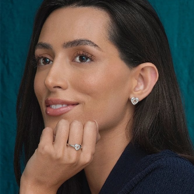 Cariad Sparkle Silver Stud Earrings - Image 2