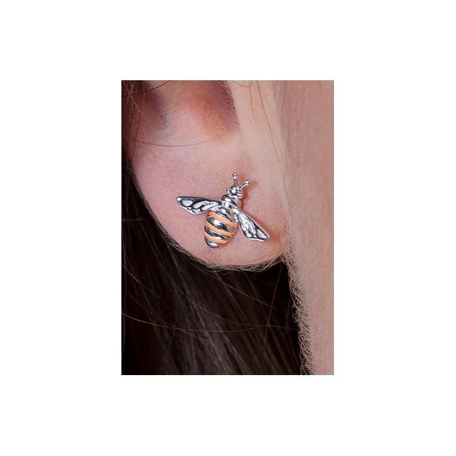 Nature's Wonder Silver Honey Bee Stud Earrings - Image 3