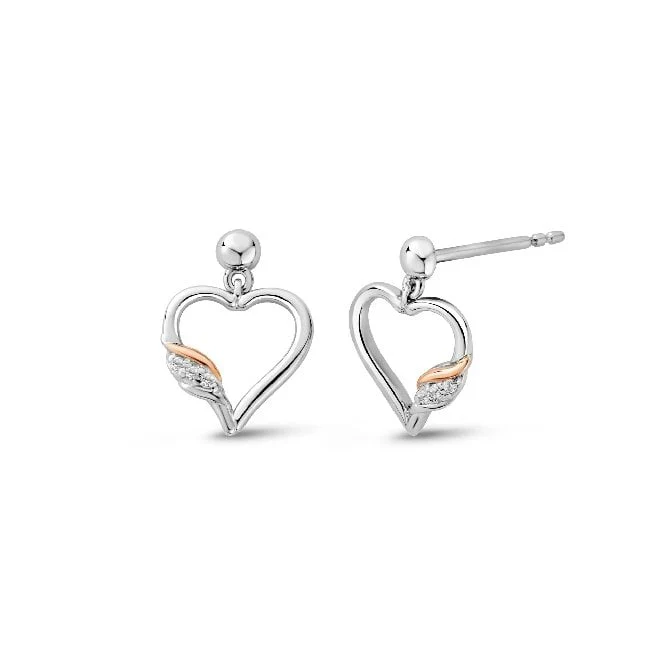 Past Present Future Silver Heart Earrings with Topaz
