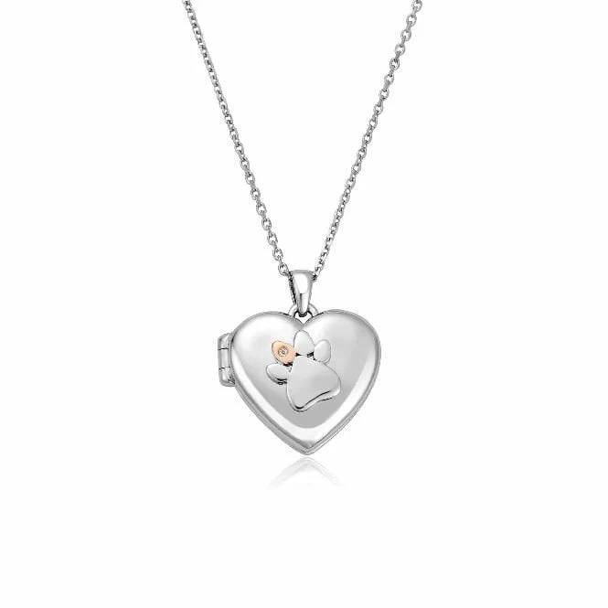 Paw Prints Silver Locket with Topaz