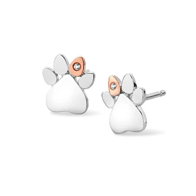 Paw Prints Silver Stud Earrings with Topaz