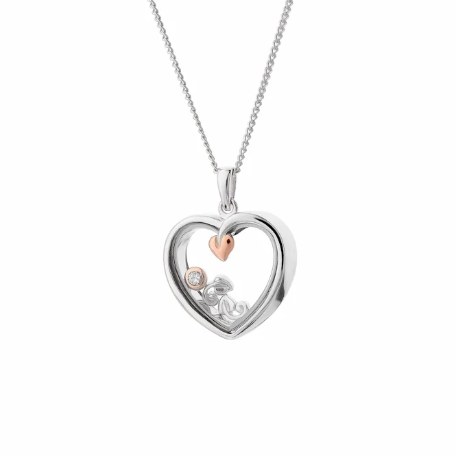 Tree of Life Sterling Silver Inner Charm Heart Pendant with Topaz