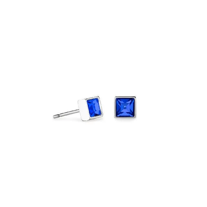 Brilliant Square Small Blue Earrings in Silver