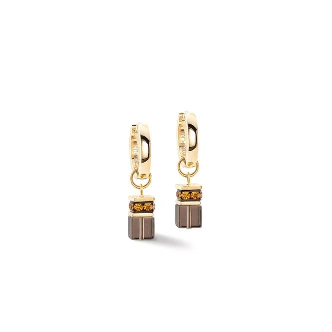 GeoCUBE Chunky Chain Hoop Earrings in Gold & Brown