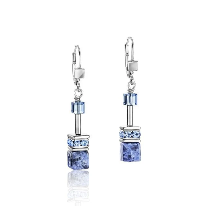 GeoCUBE Earrings in Silver with Sodalite & Haematite Blue