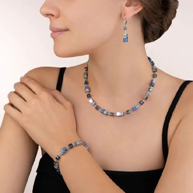 GeoCUBE Earrings in Silver with Sodalite & Haematite Blue - Image 2