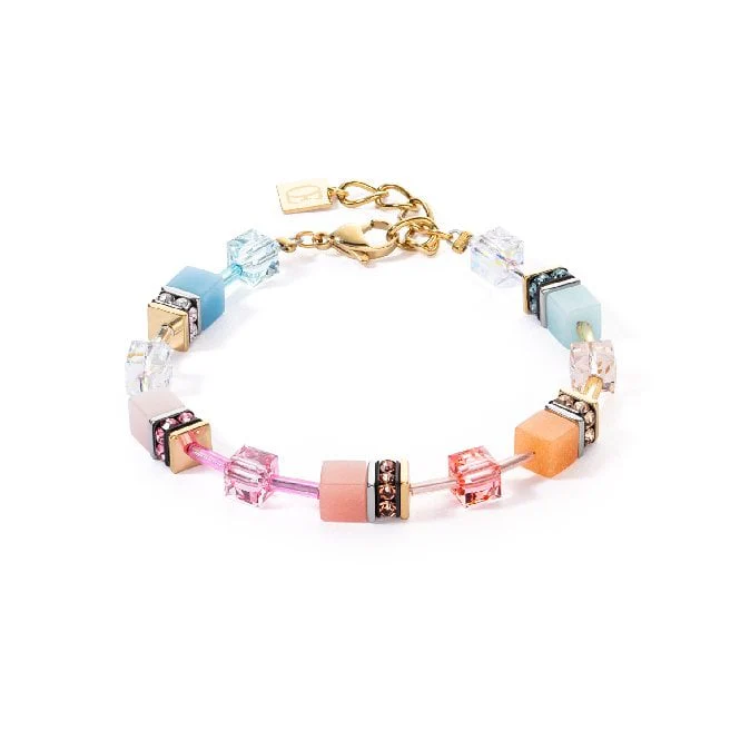 GeoCUBE Iconic Bracelet in Gold with Aqua & Apricot