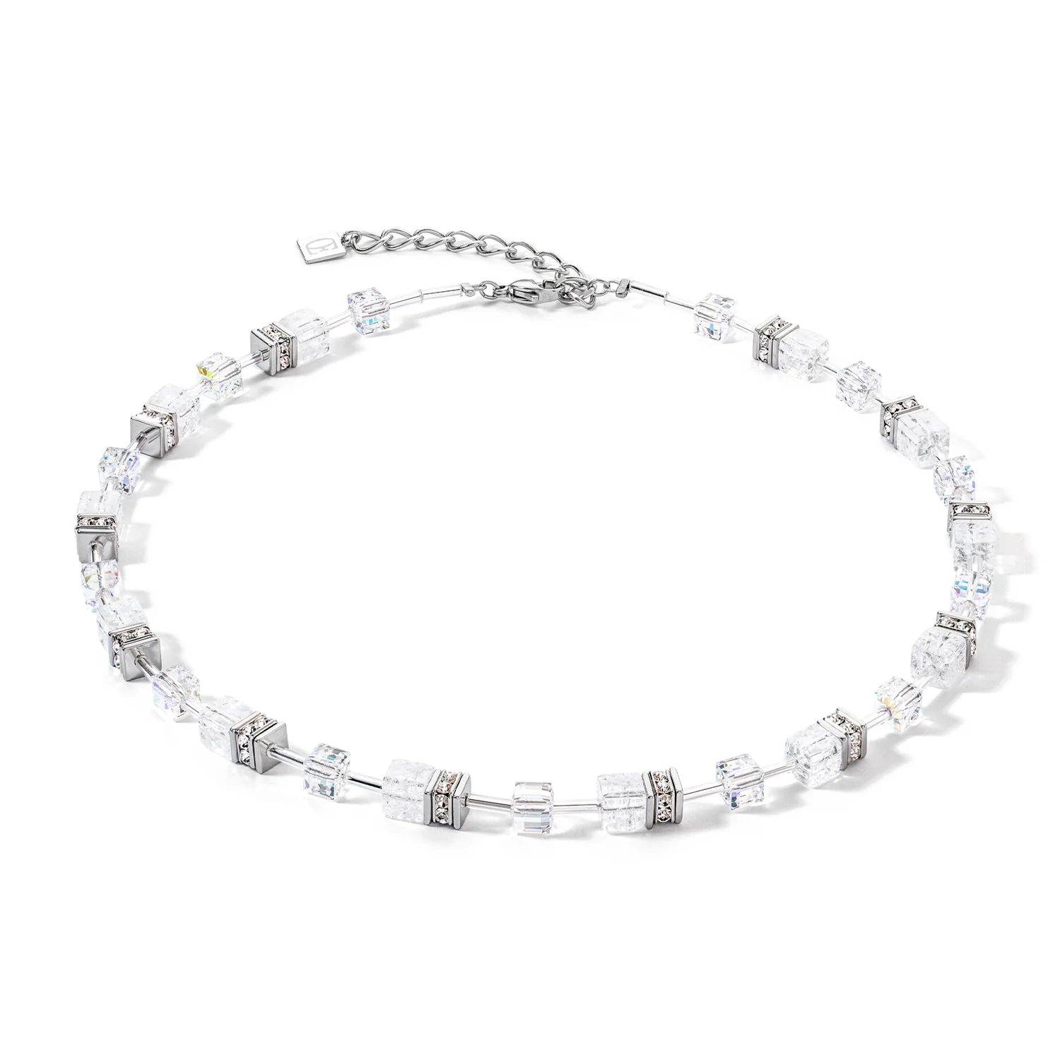 GeoCUBE Iconic Nature Necklace in Silver & Clear White