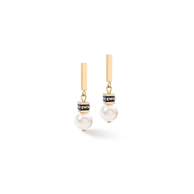 GeoCUBE Iconic Pearl Mix Earrings in Gold & White