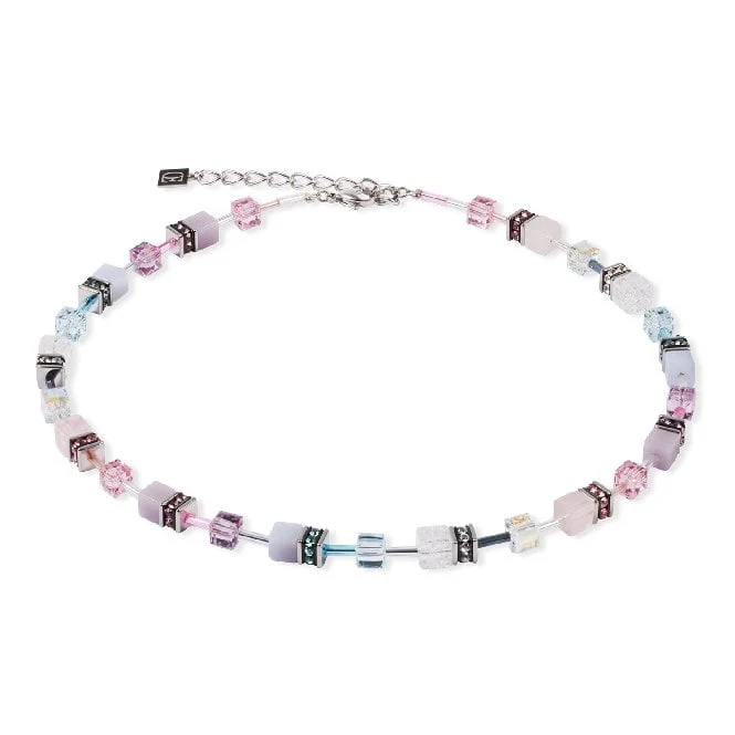 GeoCUBE Iconic Precious Necklace in Silver with Pink & Lilac
