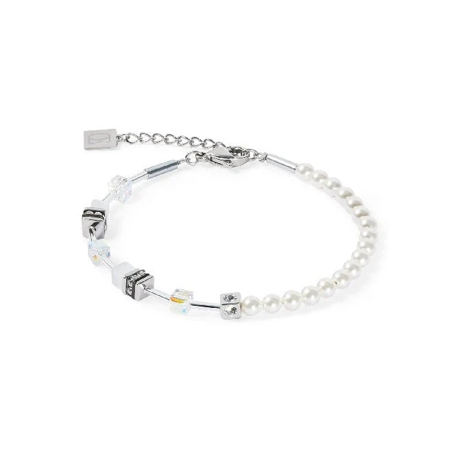 GeoCUBE Mini Fusion Pearls Bracelet in Silver & White