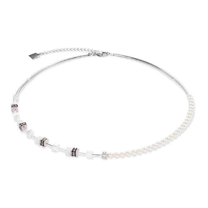 GeoCUBE Mini Fusion Pearls Necklace in Silver & White