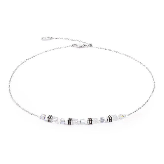 Mini Cubes & Chain Necklace in Silver & White
