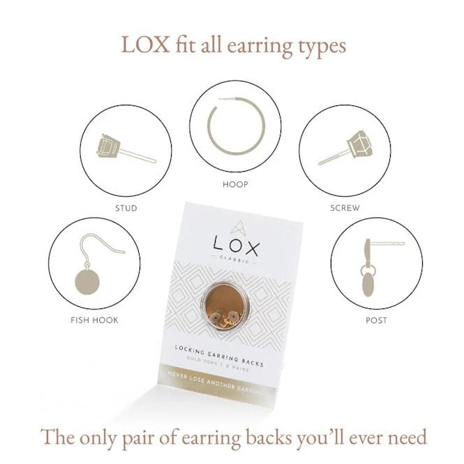 Lox Gold Tone Secure Earring Backs - 2 pairs - Image 3