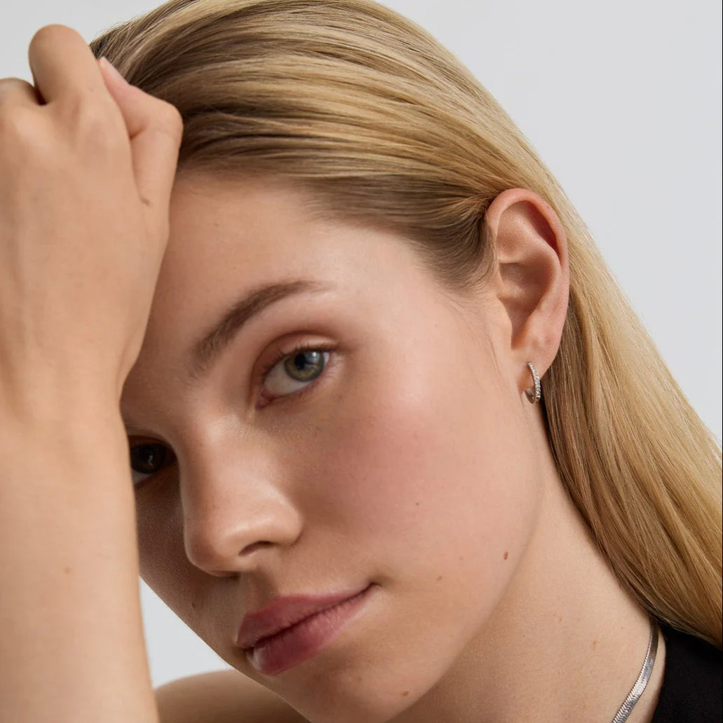 Gold Tennis Huggie Hoop Earrings - Image 4