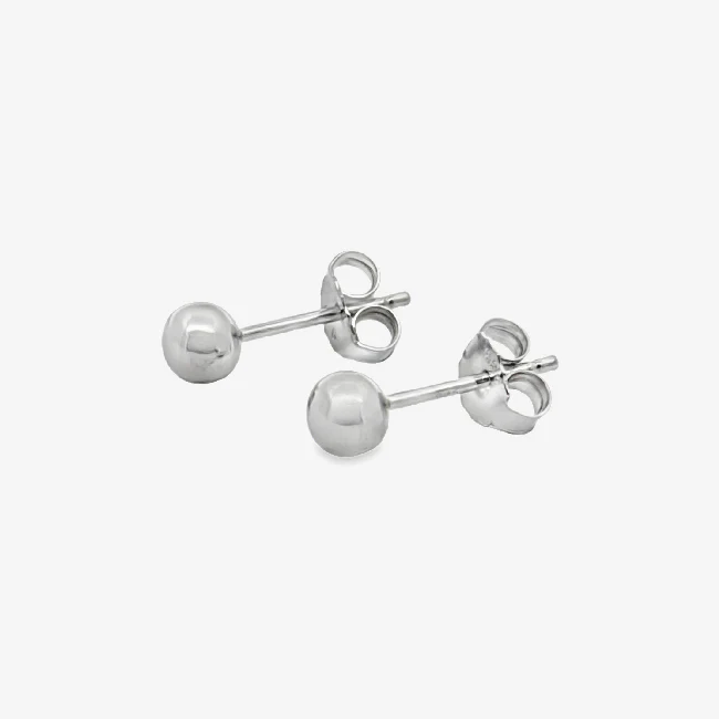 4mm Rhodium Silver Ball Stud Earrings