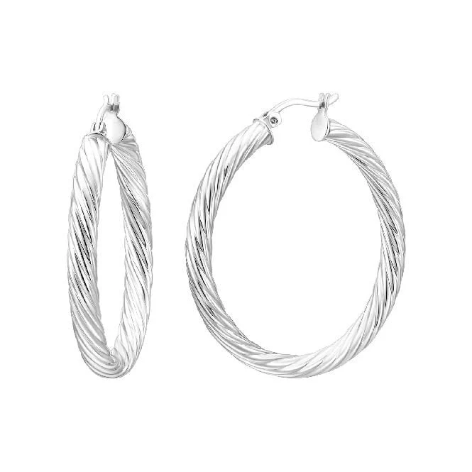 Chunky Rope Silver Clip Hoop Earrings, 30mm