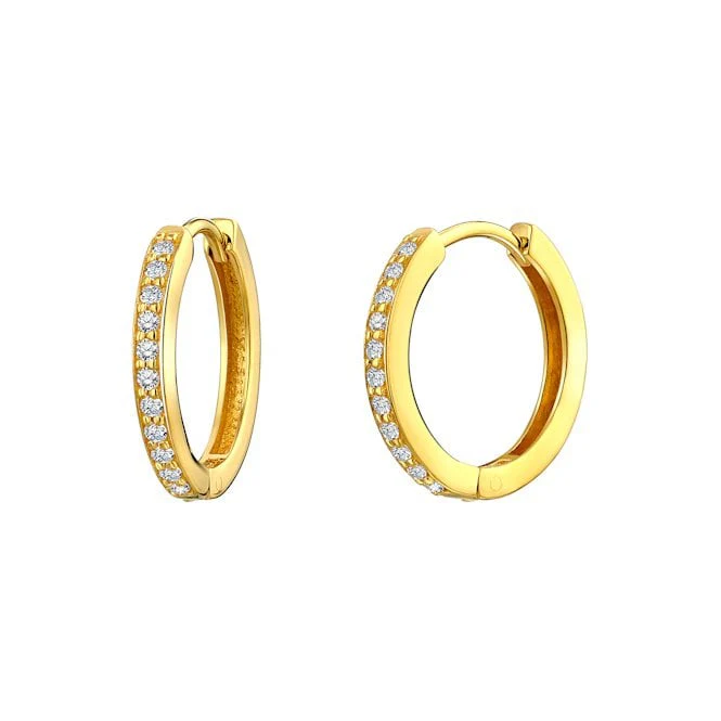 CZ Gold Huggie Earrings, 17mm Small