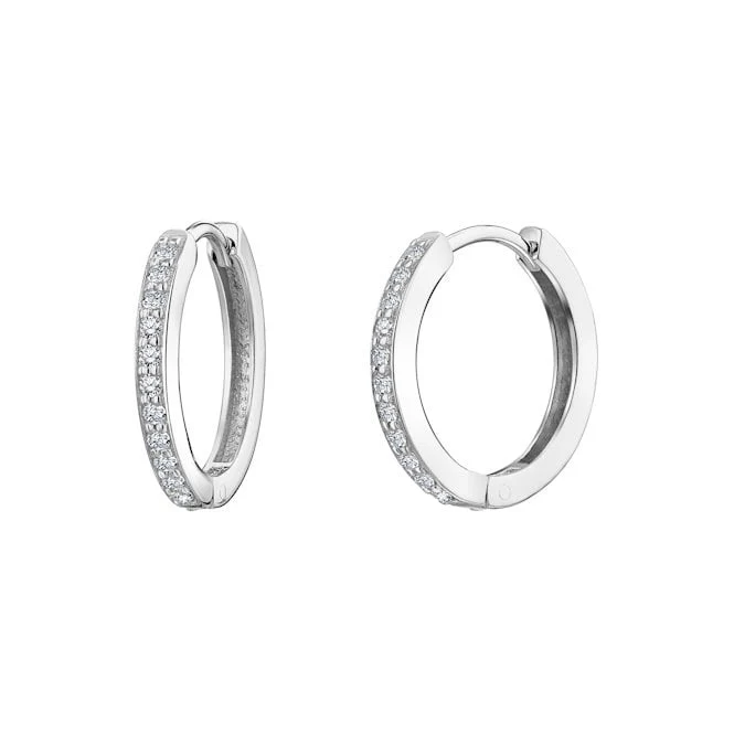 CZ Silver Huggie Earrings, 17mm Small