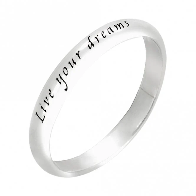 Engraved Silver Live Your Dreams Ring, Size 56