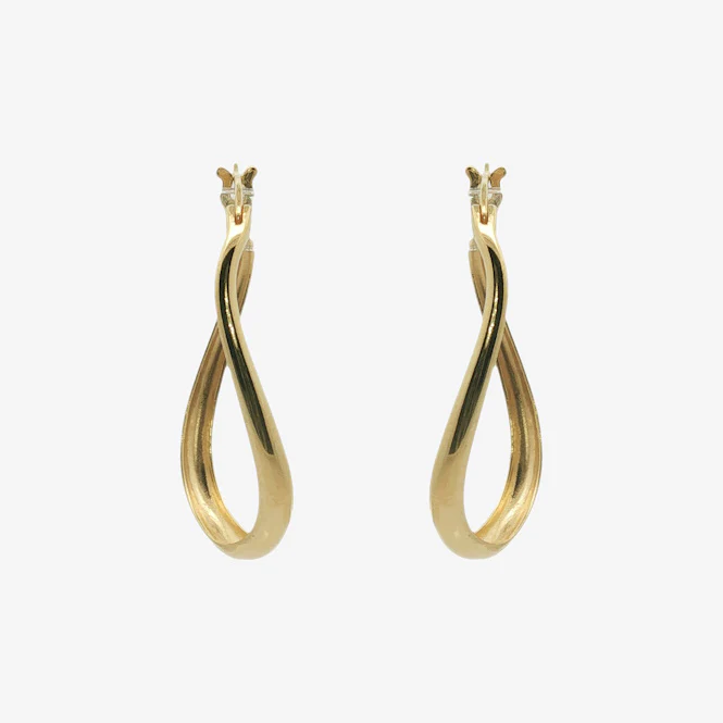 Gold Organic Twist Long Hoop Earrings - Image 2