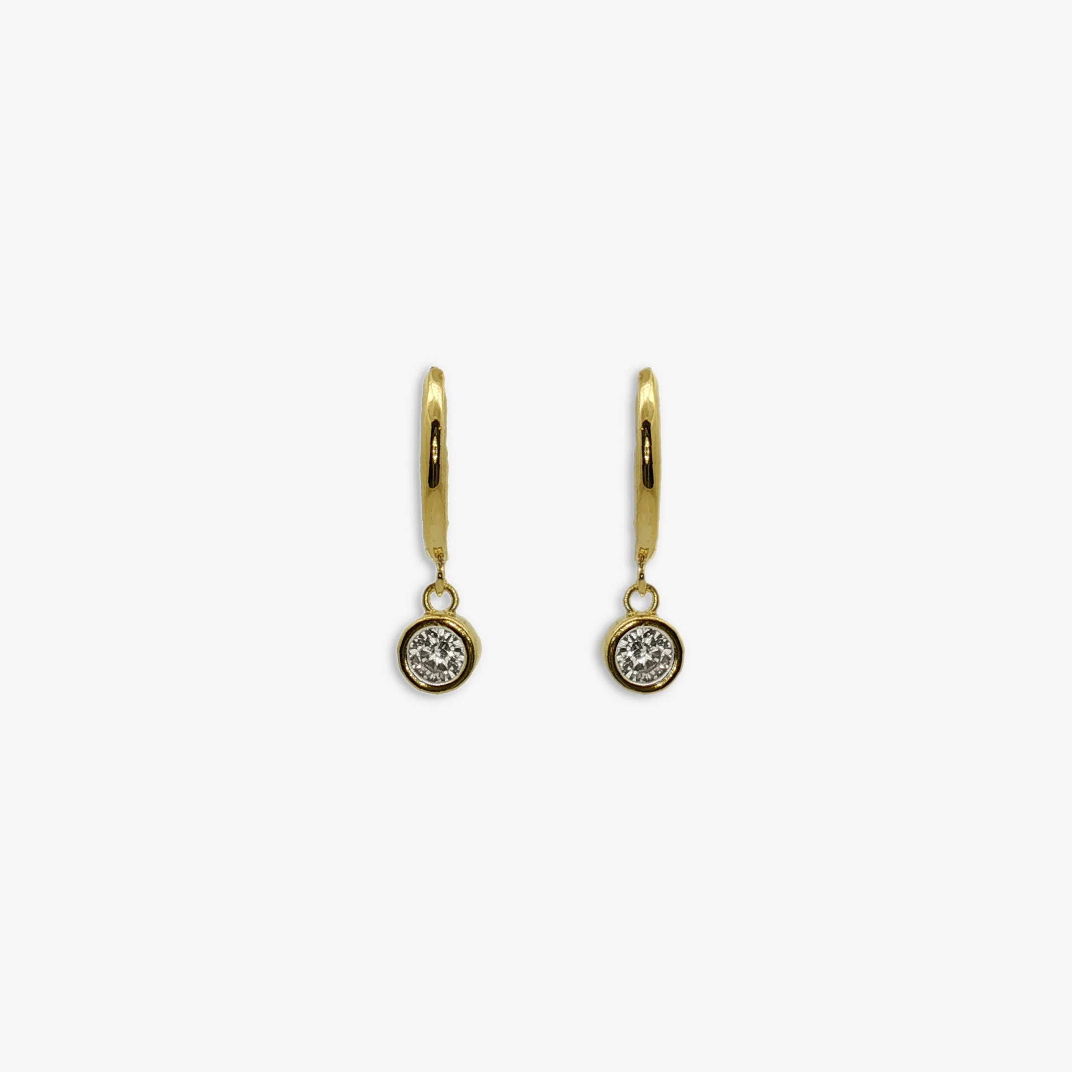 Gold Small CZ Pendant Hoop Earrings - Image 2