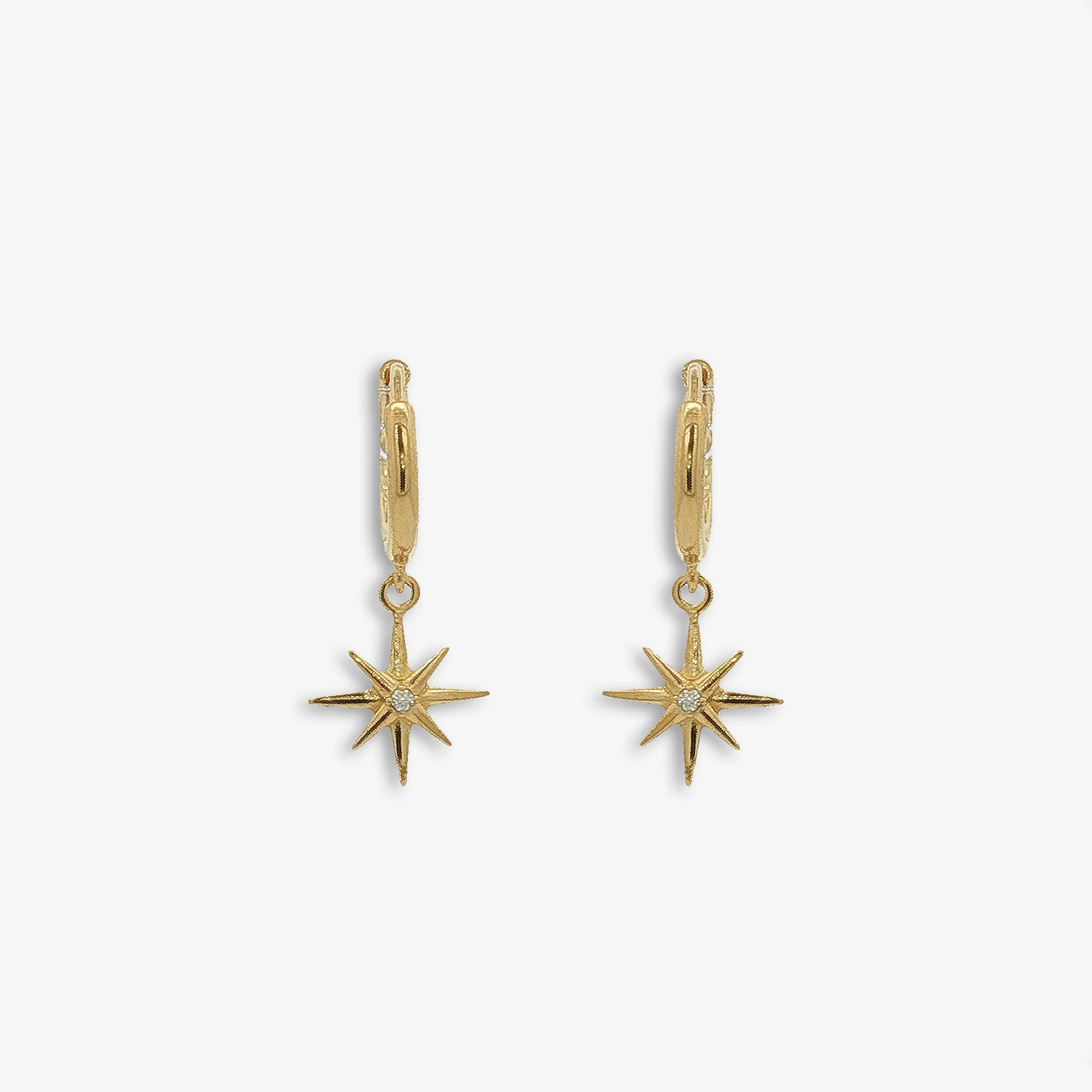 Gold Small Sparkly Star Pendant Hoop Earrings - Image 2