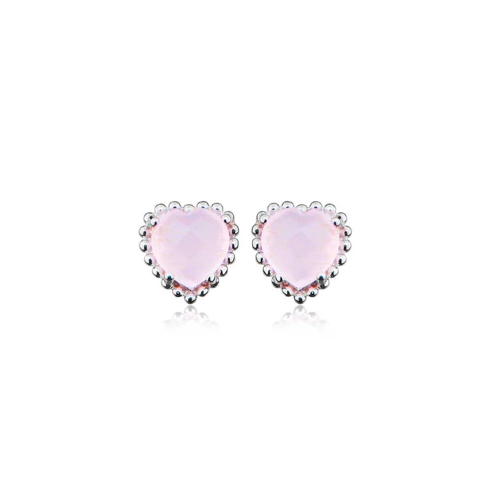 Grace Silver & Pink Chalcedony Heart Stud Earrings