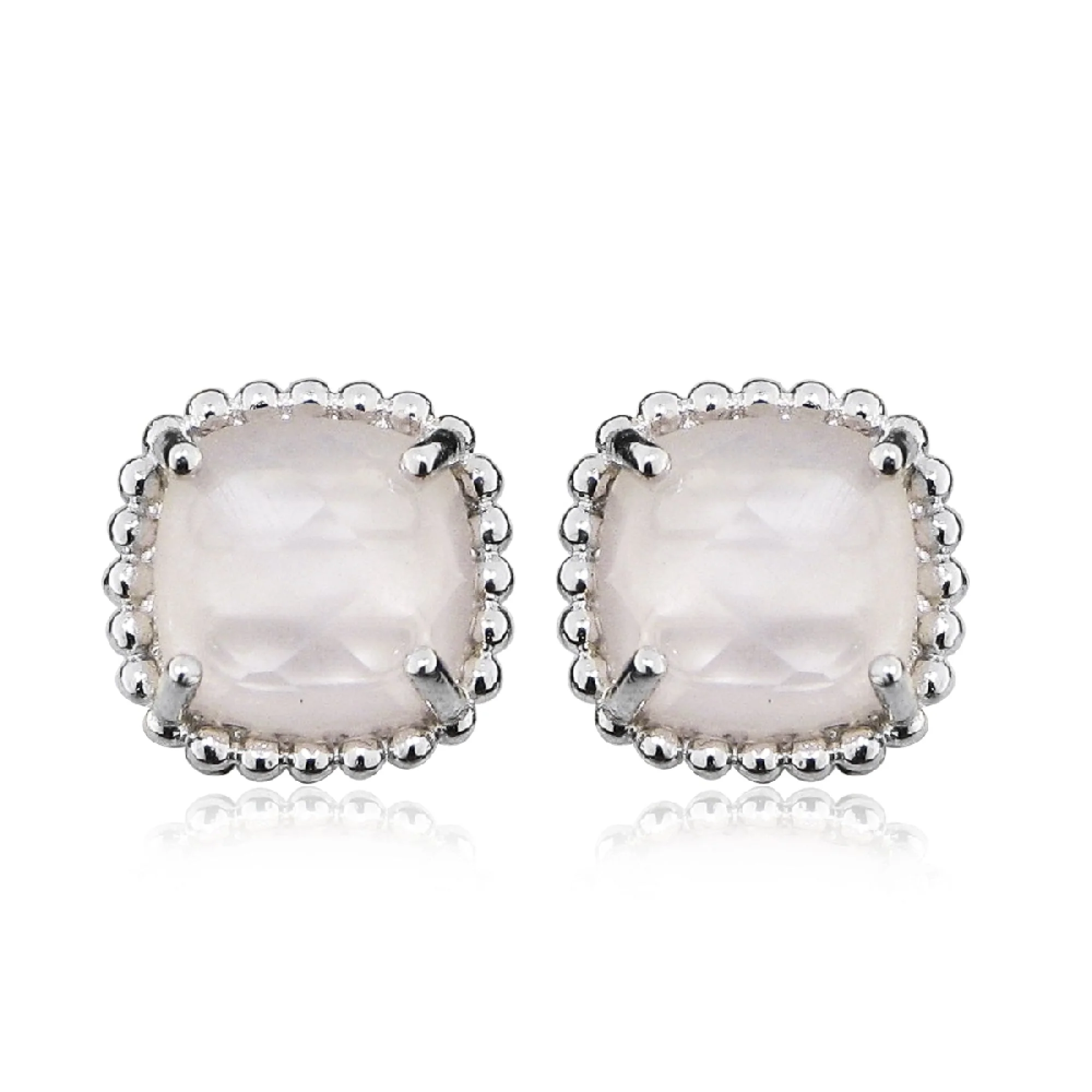 Grace Silver & Pink Chalcedony Square Stud Earrings