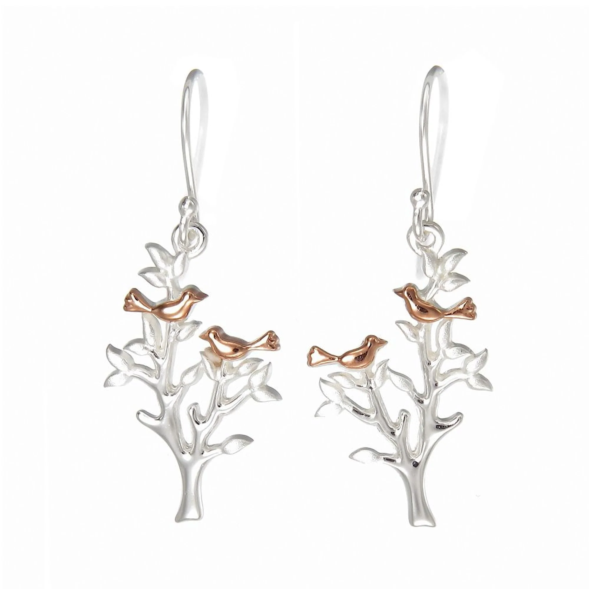 Grace Silver & Rose Gold Nesting Love Bird Drop Earrings