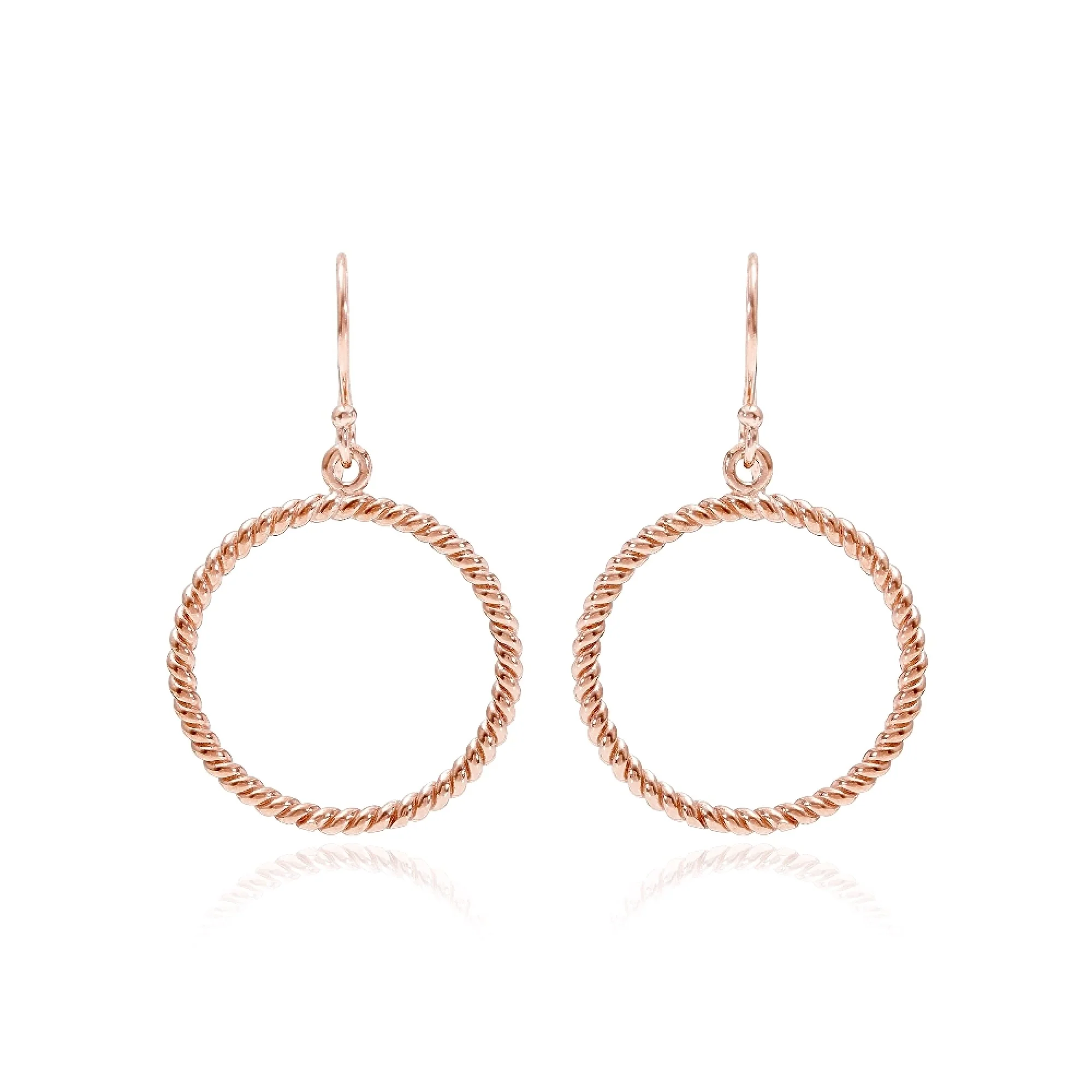 Grace Silver Twisted Rope Circular Drop Earrings with Rose Gold