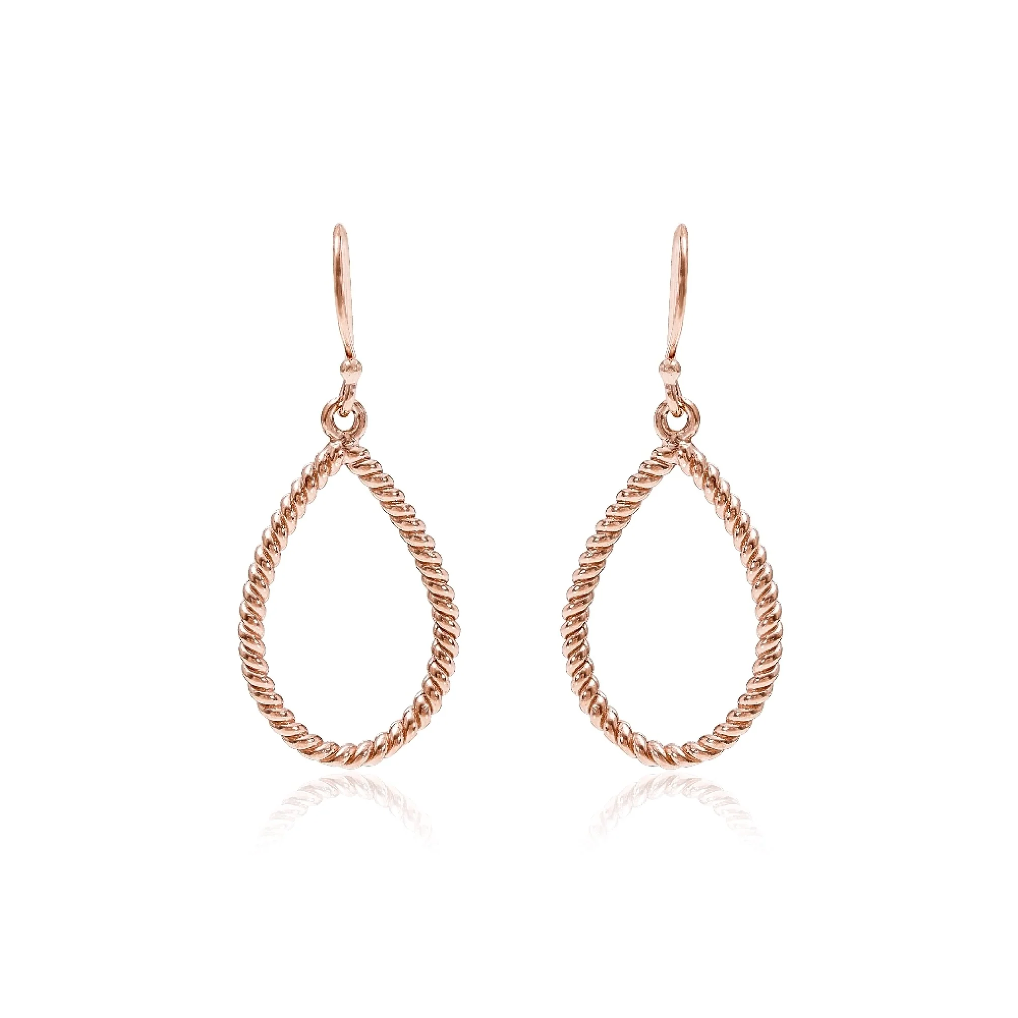 Grace Silver Twisted Rope Teardrop Drop Earrings with Rose Gold