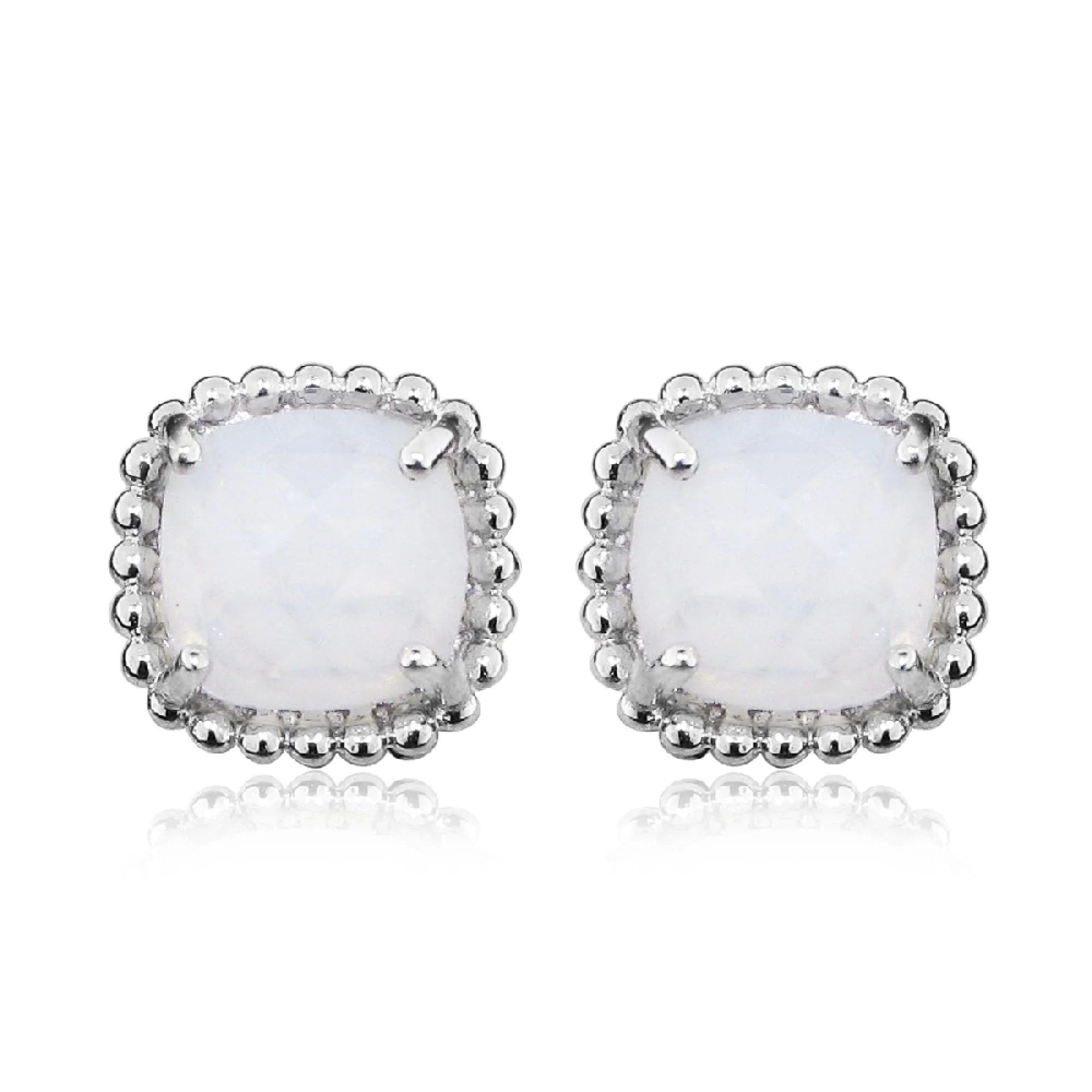 Grace Silver & White Chalcedony Square Stud Earrings