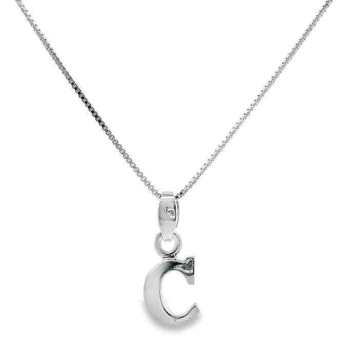Letter C Silver Initial Pendant Necklace, 40-45cm