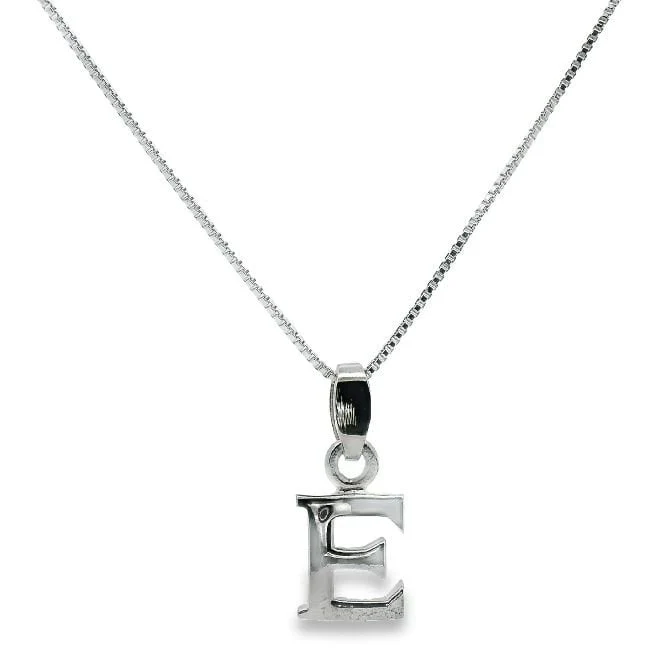 Letter E Silver Initial Pendant Necklace, 40-45cm