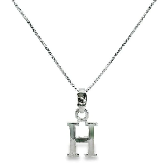 Letter H Silver Initial Pendant Necklace, 40-45cm