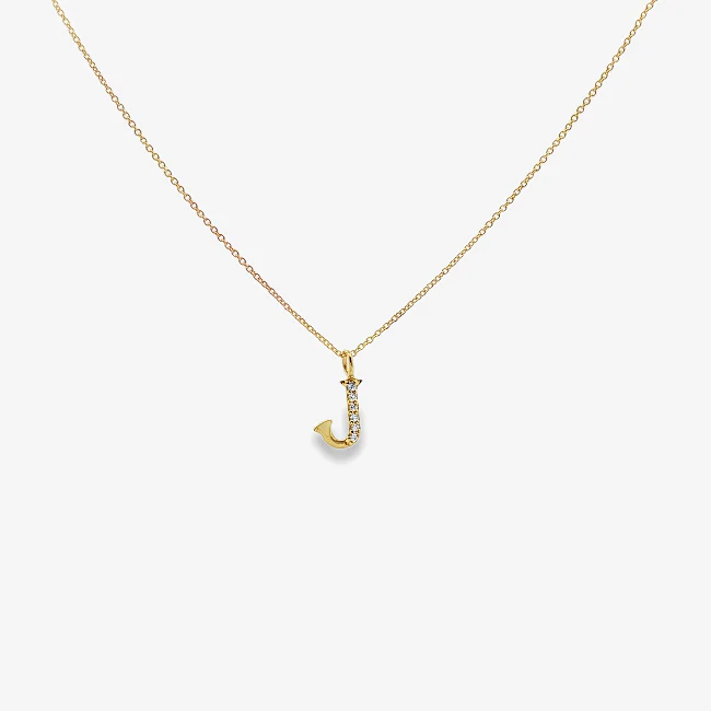 Letter J Gold & CZ Initial Pendant Necklace, 40-45cm