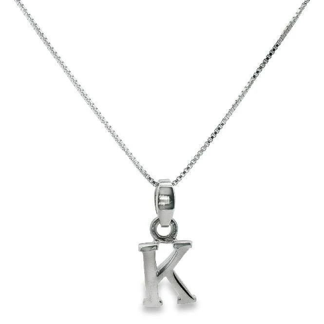 Letter K Silver Initial Pendant Necklace, 40-45cm