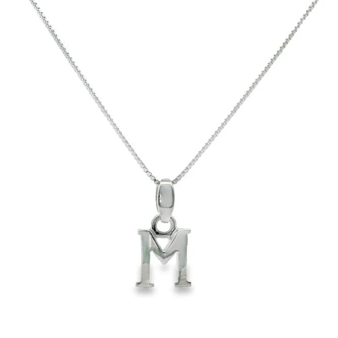 Letter M Silver Initial Pendant Necklace, 40-45cm