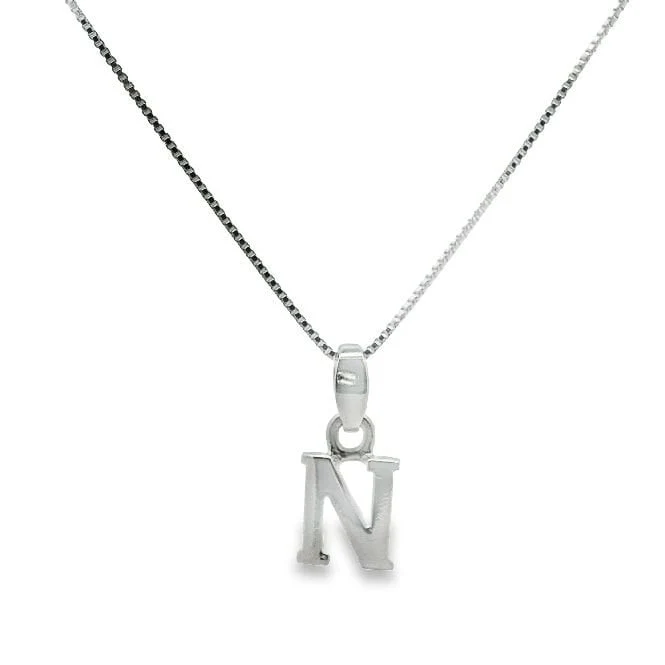 Letter N Silver Initial Pendant Necklace, 40-45cm