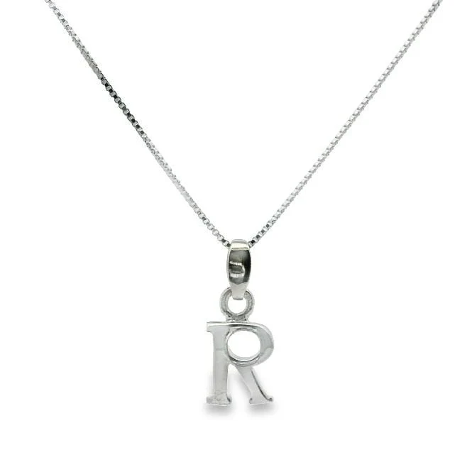 Letter R Silver Initial Pendant Necklace, 40-45cm