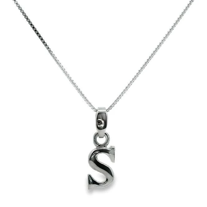 Letter S Silver Initial Pendant Necklace, 40-45cm