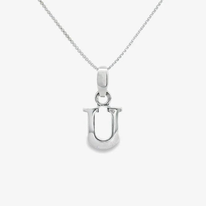 Letter U Silver Initial Pendant Necklace, 40-45cm