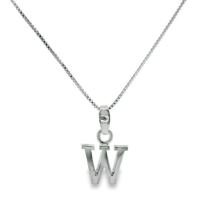 Letter W Silver Initial Pendant Necklace, 40-45cm