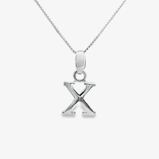 Letter X Silver Initial Pendant Necklace, 40-45cm