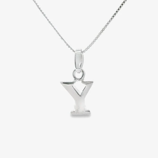Letter Y Silver Initial Pendant Necklace, 40-45cm