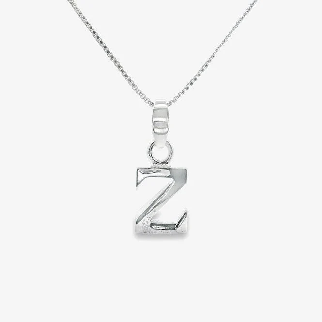 Letter Z Silver Initial Pendant Necklace, 40-45cm