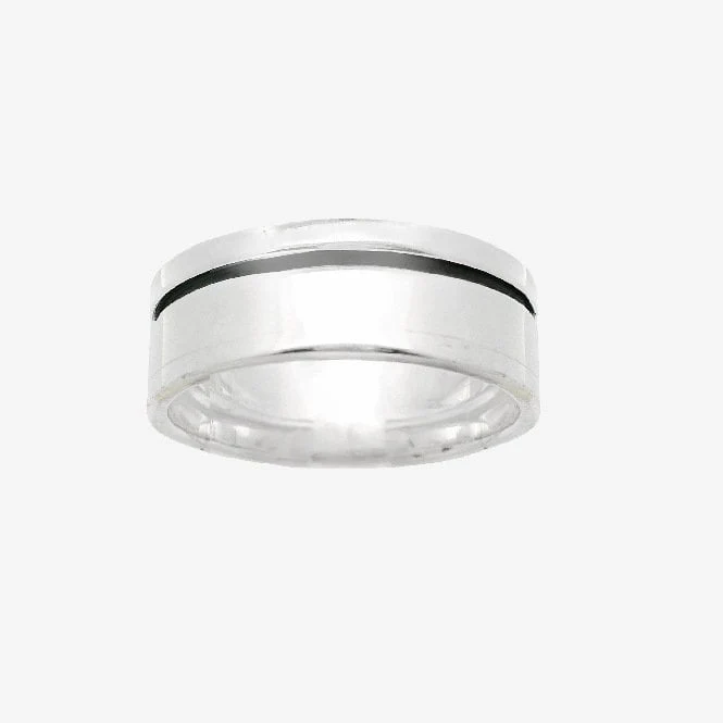 Oxidised Silver Blackened Band Ring, Size 57.5
