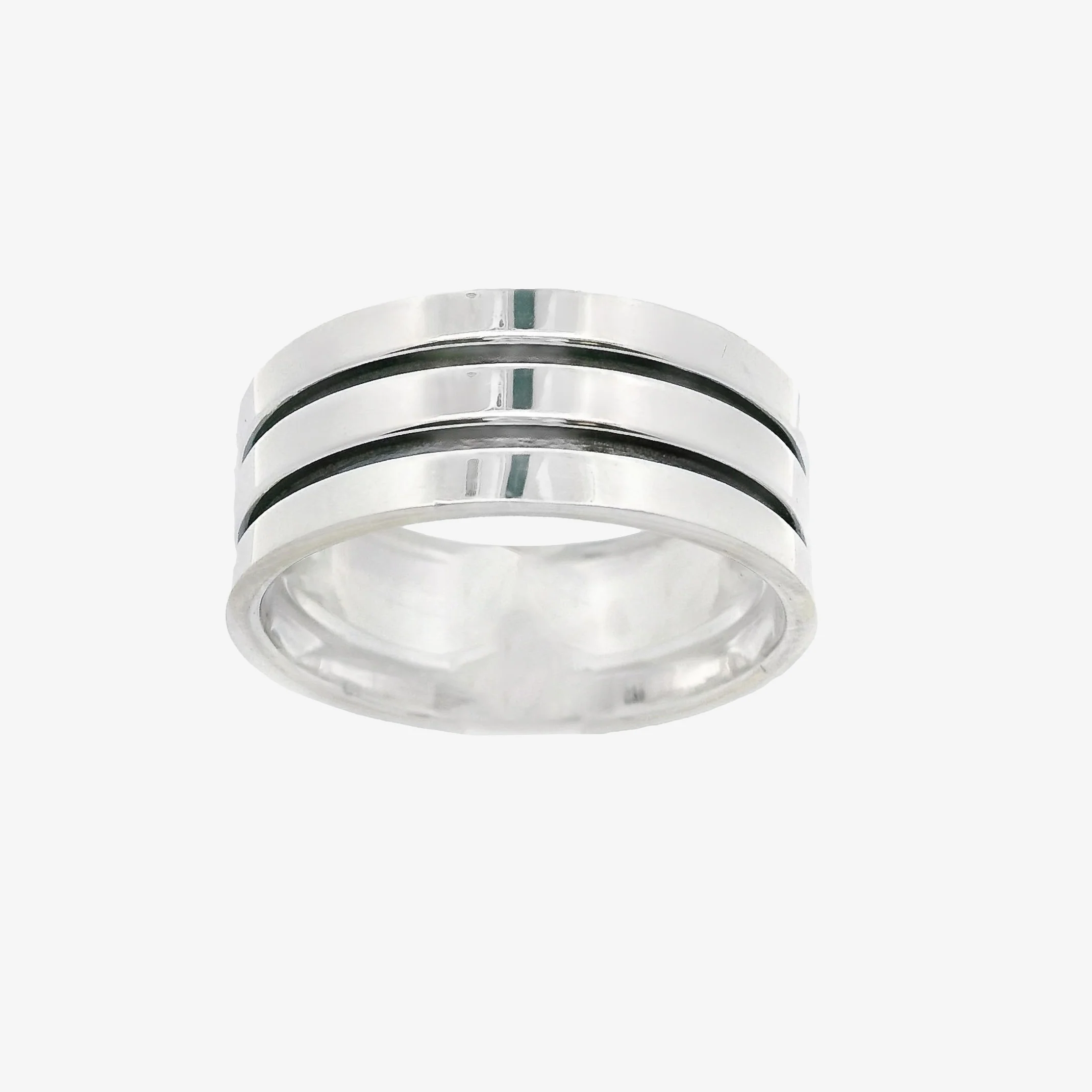 Oxidised Silver Blackened Double Band Ring, Size 64
